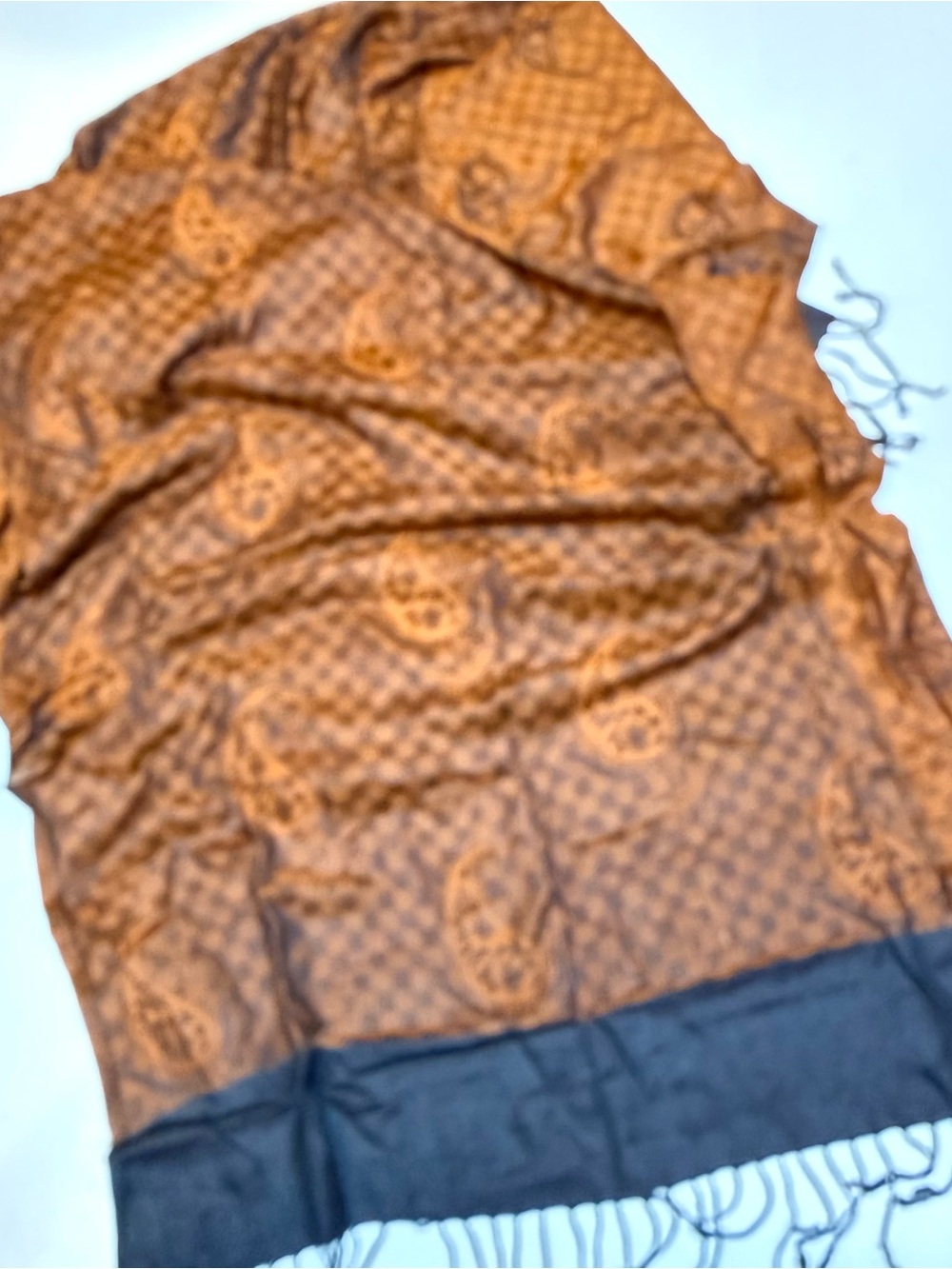 Elegant Paisley Pattern Wrap Scarf in Rust and Black